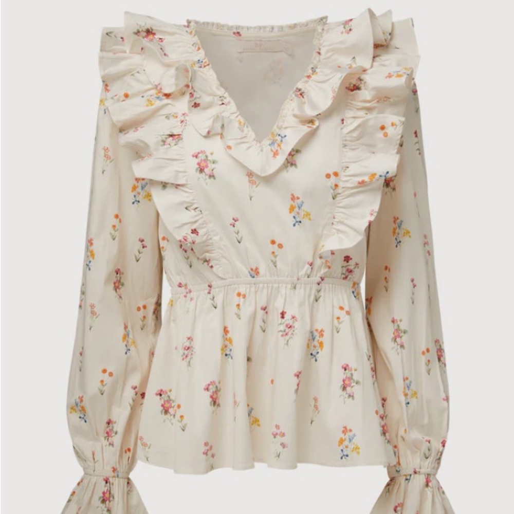 Rachel Parcell Cream Pink Ruffled Peplum Blouse